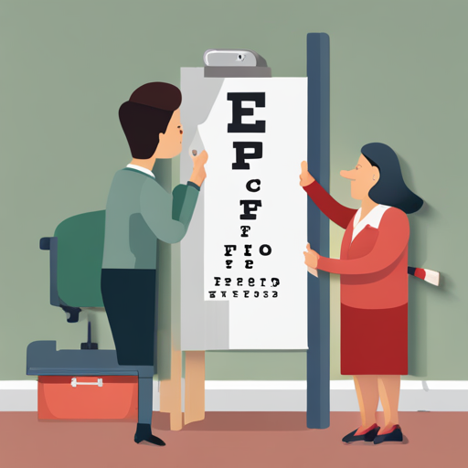 한쪽 눈을 가리고 시력 측정을 하는 모습