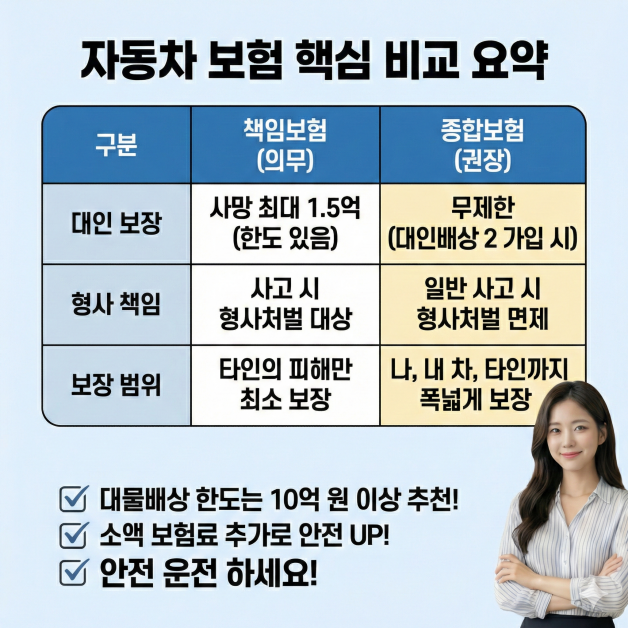 책임보험 종합보험 차이 설명 표